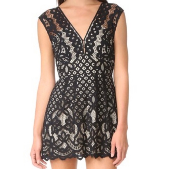 FREE PEOPLE One Million Lovers Lace Mini Dress Black / Nude LBD 2 - Picture 6 of 12